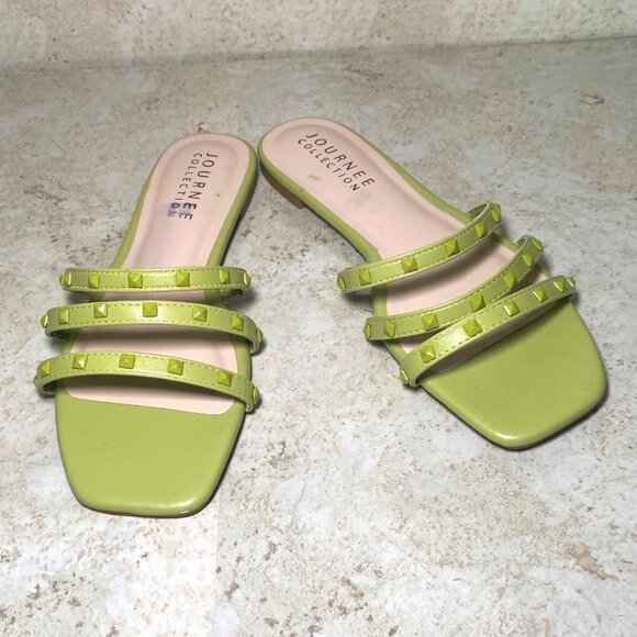 Journee Collection Women's Camarie Green Studded Strap Slide Casual Sandals - Picture 1 of 4